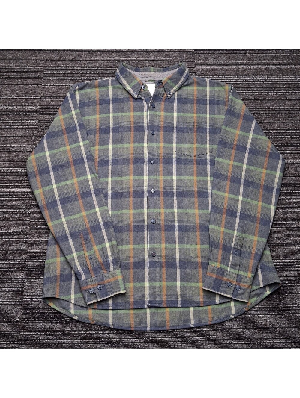 Original Weatherproof Mens XXL Gray Green Plaid Flannel Button Up Long Sleeve